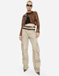 Coated cotton faux leather biker jacket