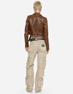 Coated cotton faux leather biker jacket