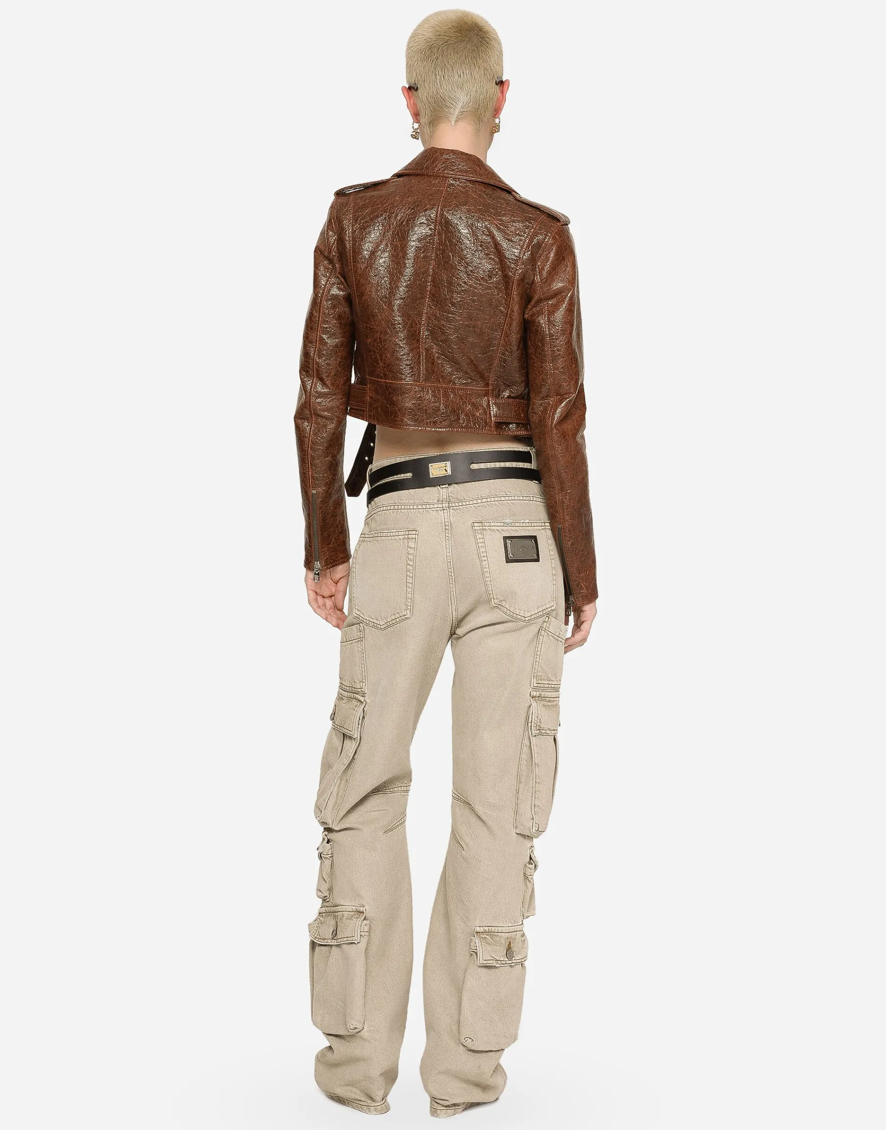 Coated cotton faux leather biker jacket