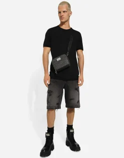 Coated jacquard crossbody bag