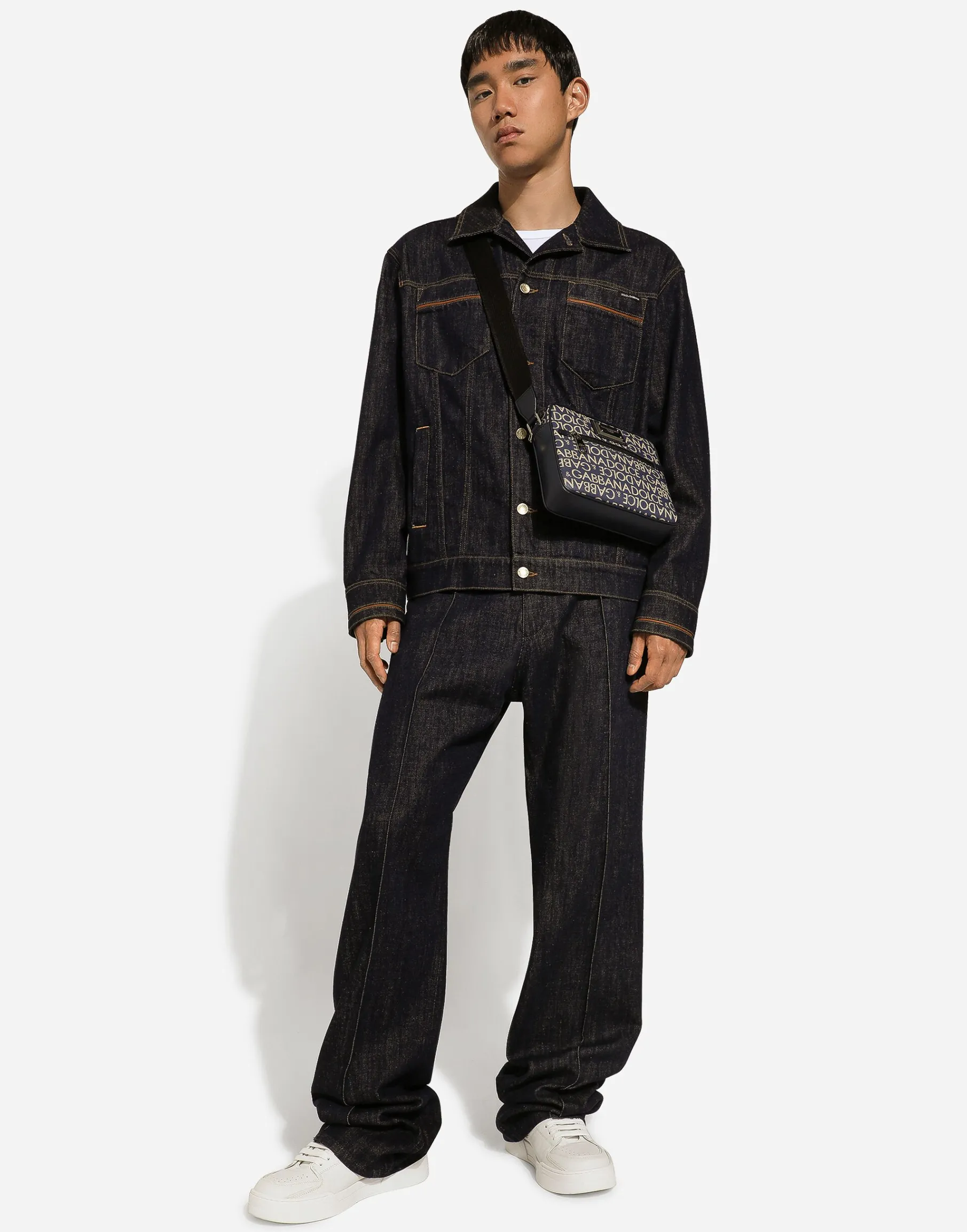 Coated jacquard crossbody bag