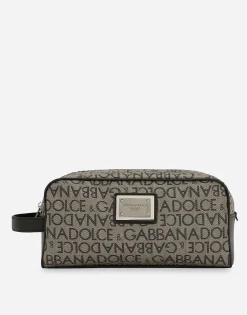 Coated jacquard toiletry bag