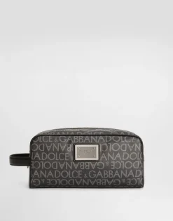 Coated jacquard toiletry bag