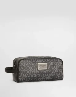 Coated jacquard toiletry bag