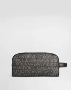 Coated jacquard toiletry bag