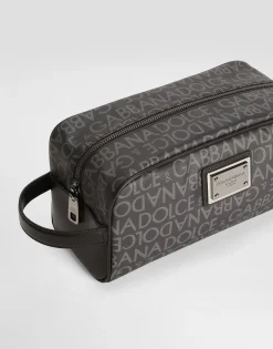 Coated jacquard toiletry bag