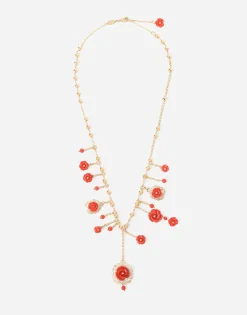 Coral necklace in yellow 18kt gold with coral rose