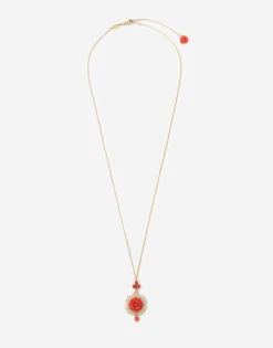 Coral pendant in yellow 18kt gold and coral rose