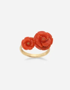 Coral ring in yellow 18kt gold with coral rose