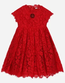 Cordonette lace dress with embroidered jewel