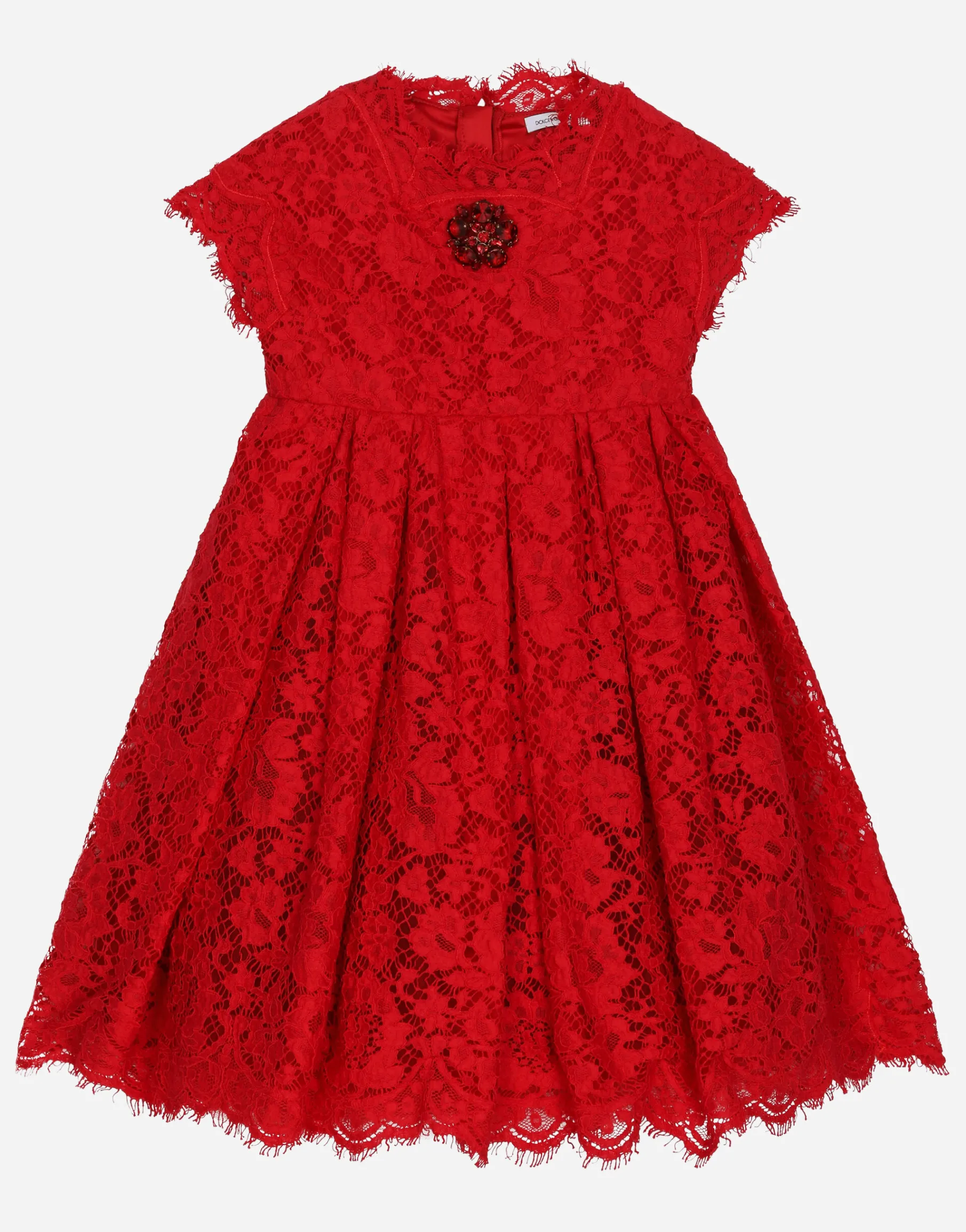 Cordonette lace dress with embroidered jewel