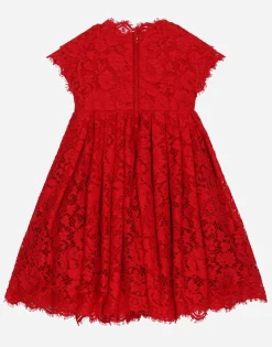 Cordonette lace dress with embroidered jewel