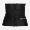 Corset-style belt with branded stretch crossover bands