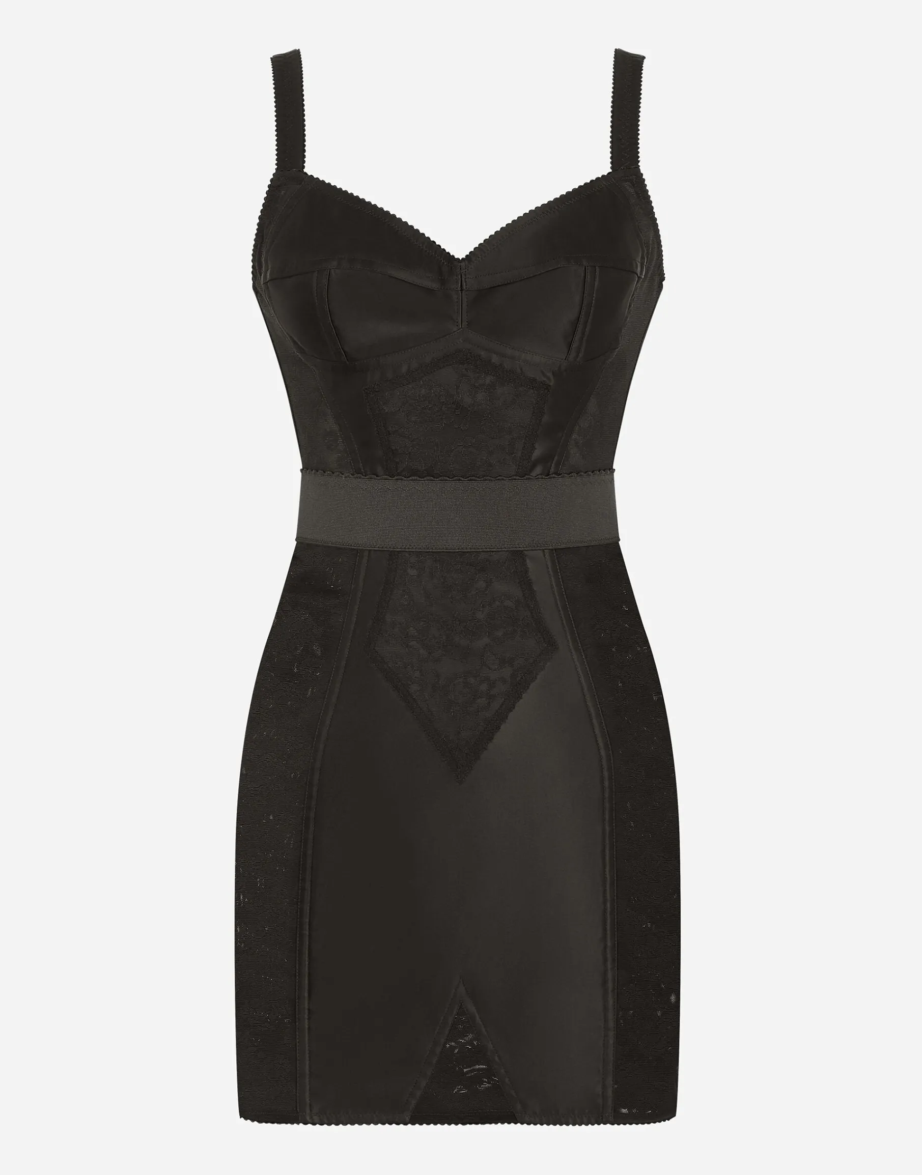 Corset-style lace and satin minidress