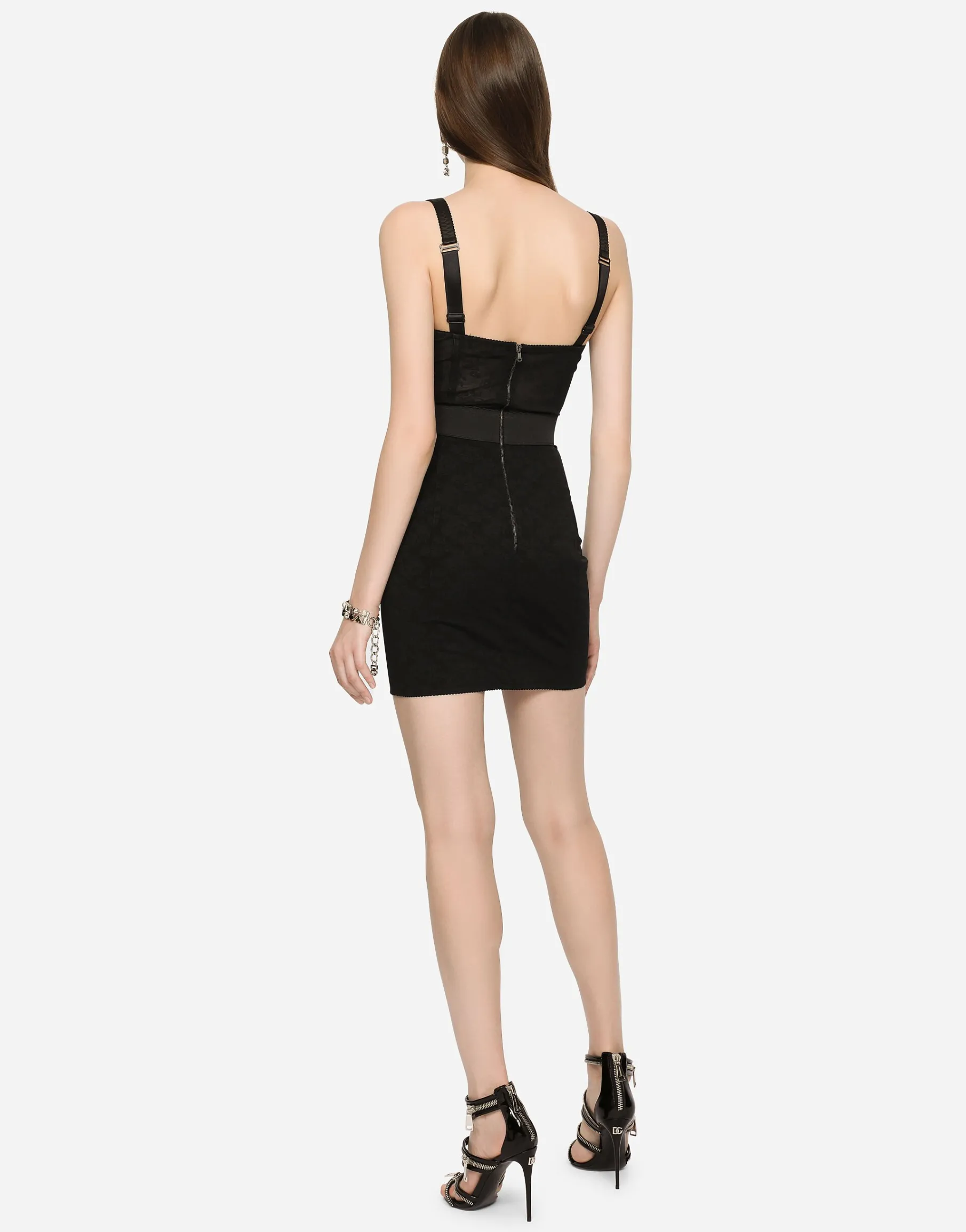 Corset-style lace and satin minidress