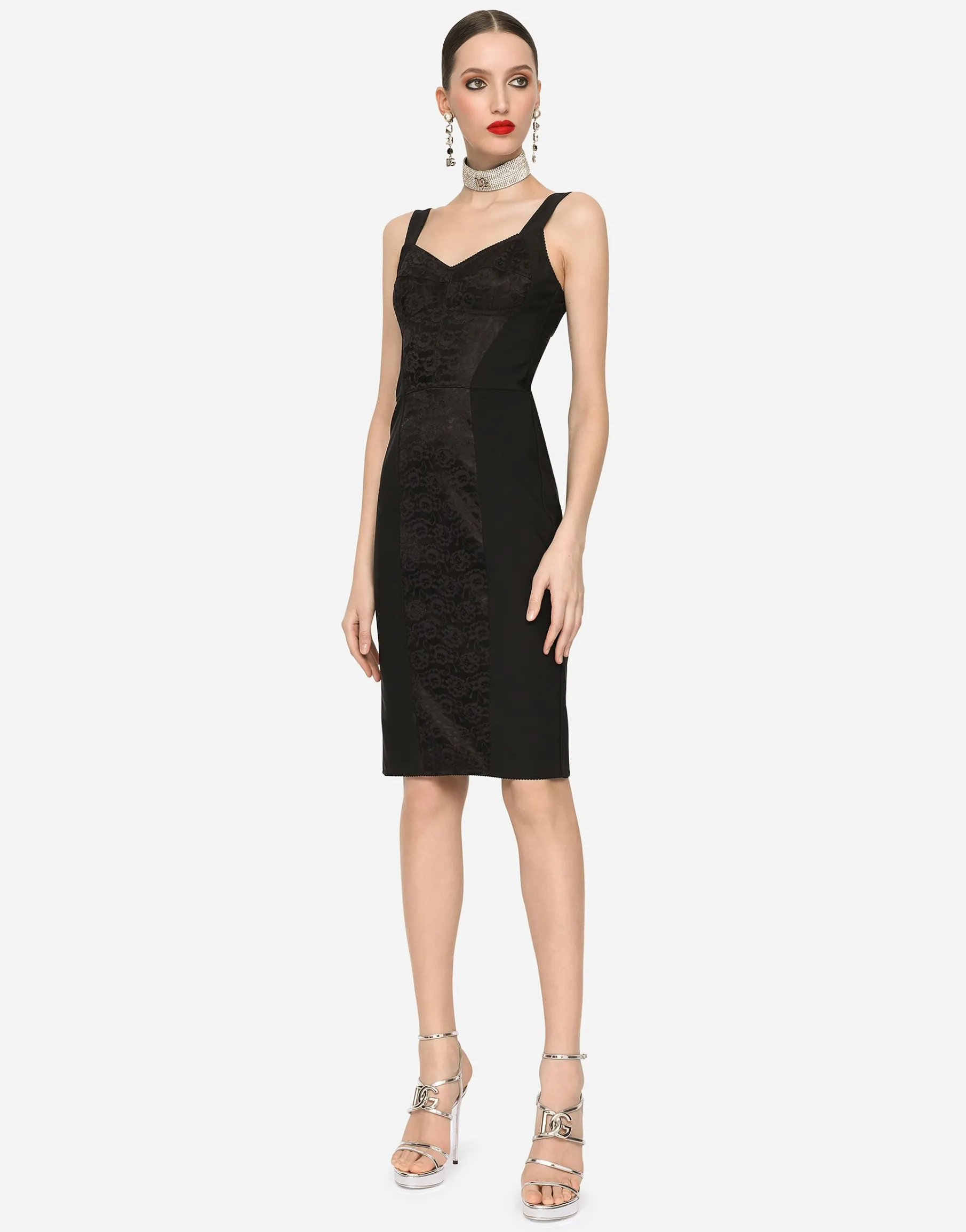 Corset-style midi dress in powernet and lace