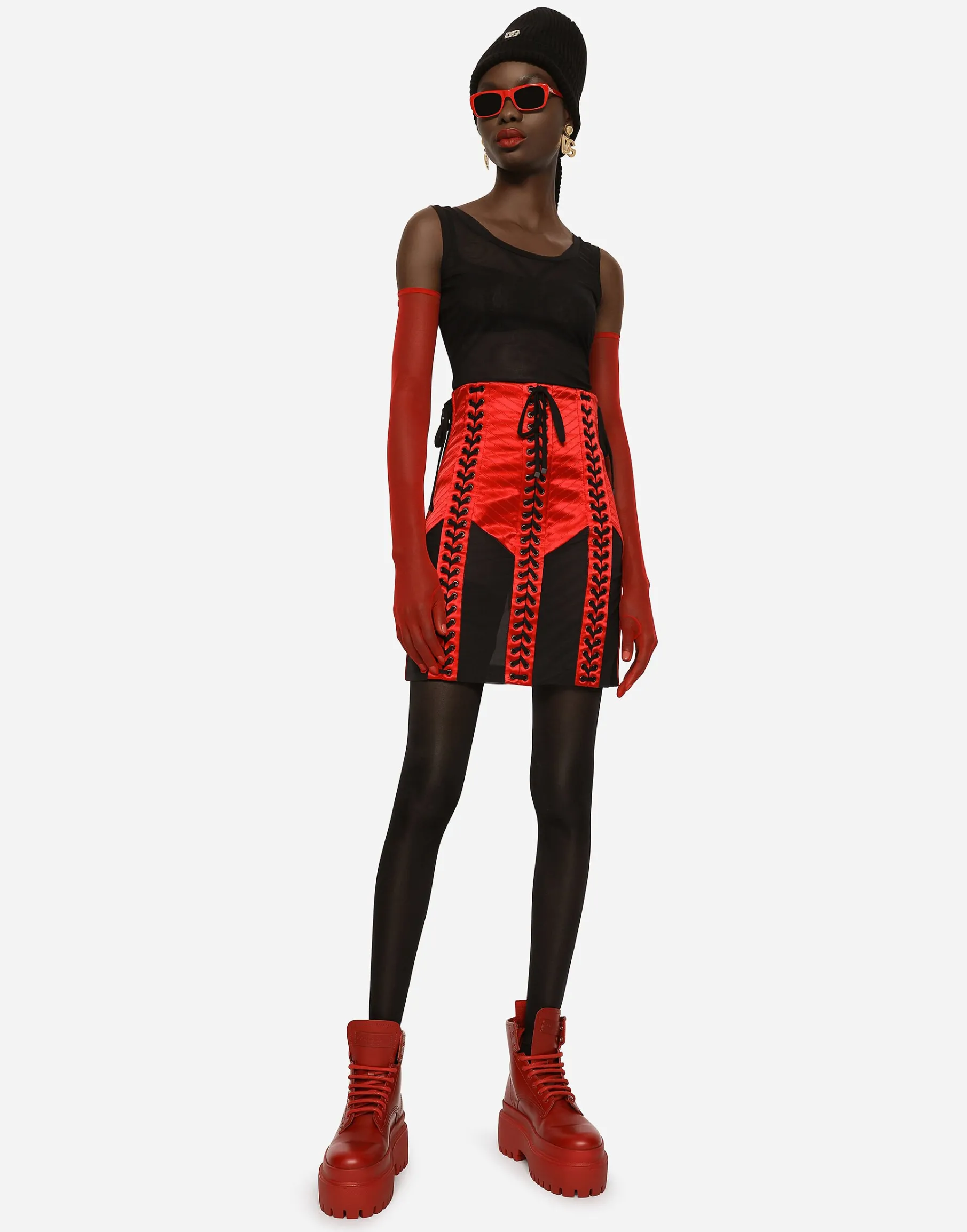 Corset-style miniskirt with laces and eyelets
