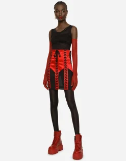 Corset-style miniskirt with laces and eyelets