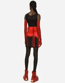 Corset-style miniskirt with laces and eyelets