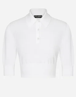 Cotton and silk cropped polo-shirt