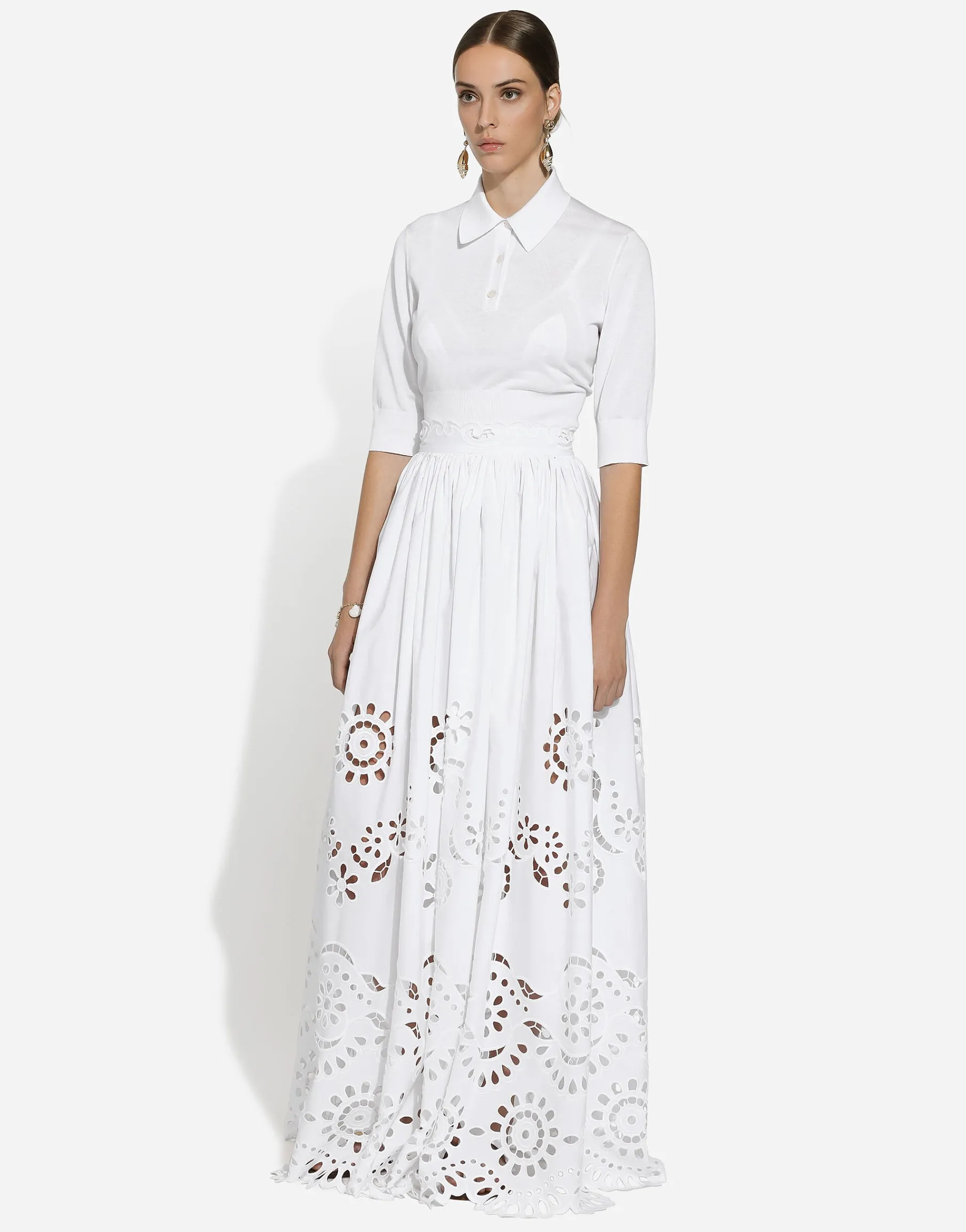 Cotton and silk cropped polo-shirt