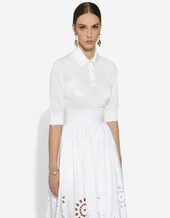 Cotton and silk cropped polo-shirt