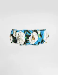 Cotton Bardot-neck top with gardenia print