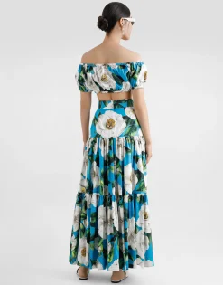 Cotton Bardot-neck top with gardenia print