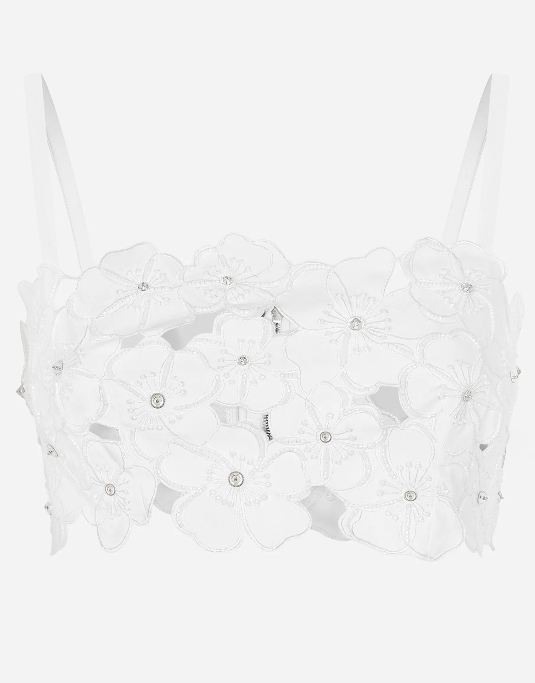 Cotton bralette top with cut-out embroidery and rhinestone embellishment