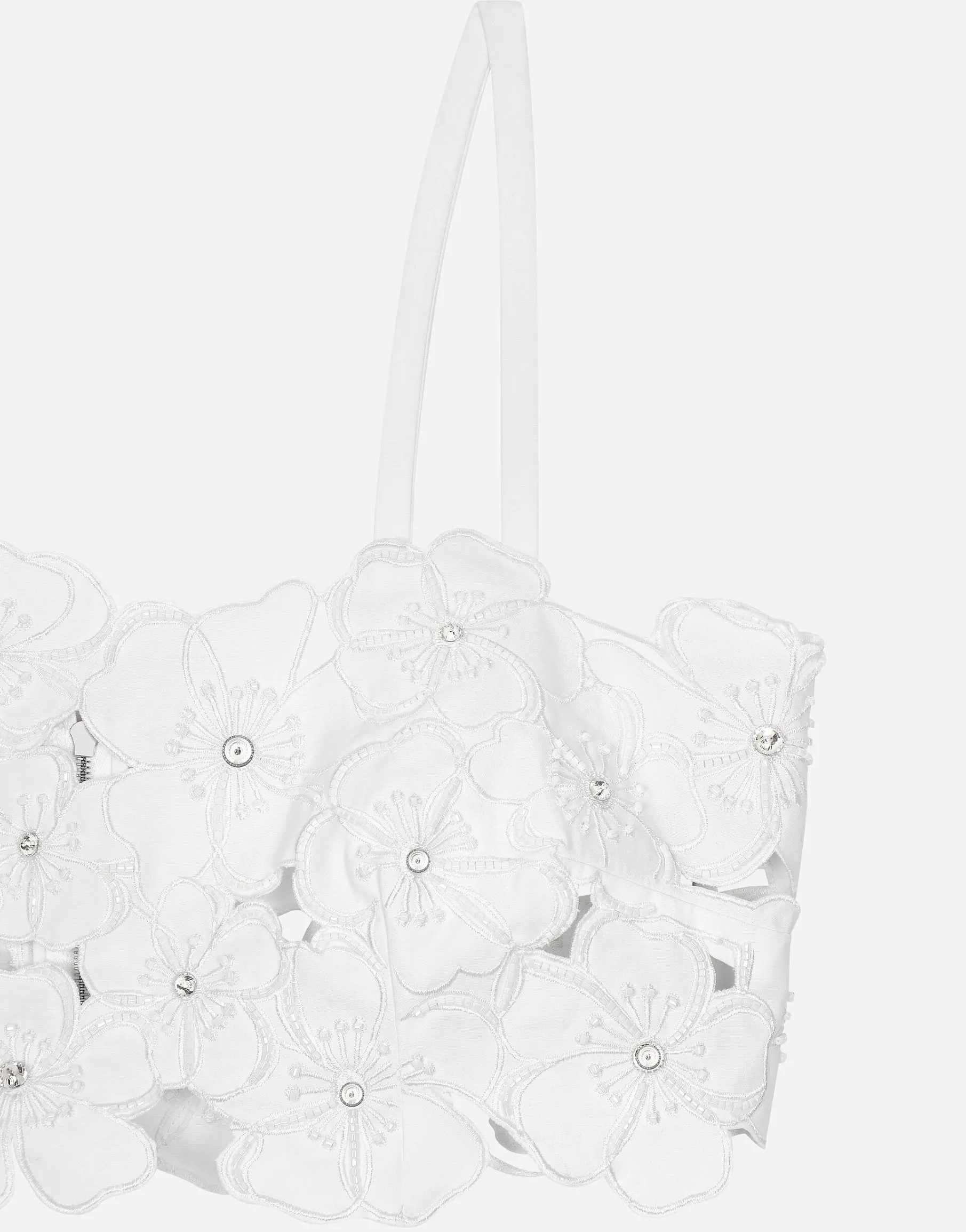 Cotton bralette top with cut-out embroidery and rhinestone embellishment