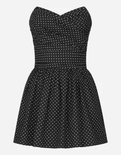 Cotton bustier minidress with polka-dot print