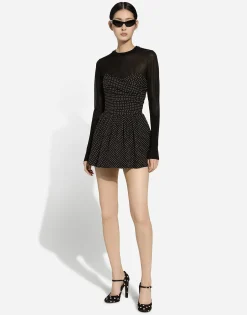 Cotton bustier minidress with polka-dot print