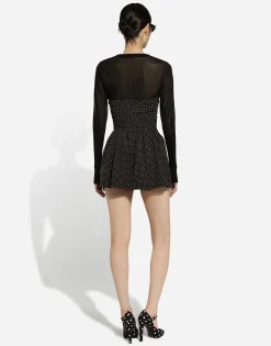 Cotton bustier minidress with polka-dot print