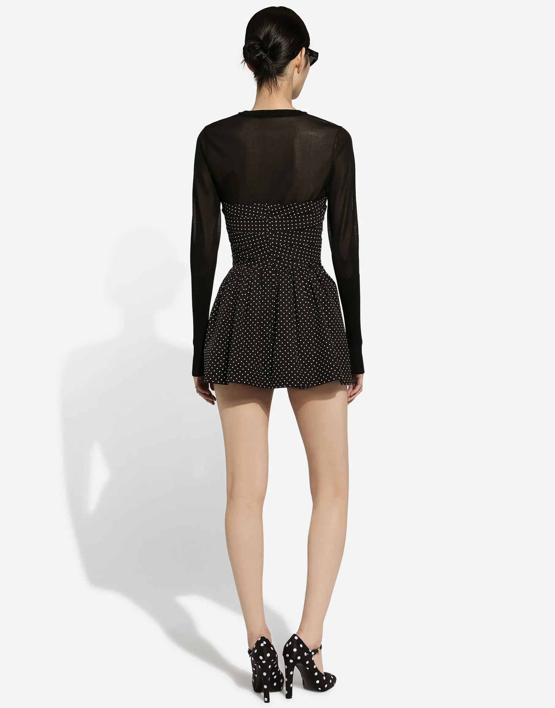 Cotton bustier minidress with polka-dot print