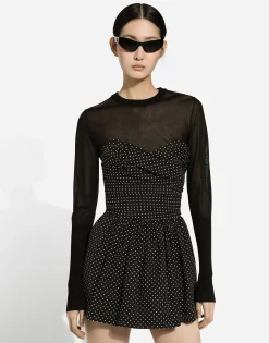 Cotton bustier minidress with polka-dot print