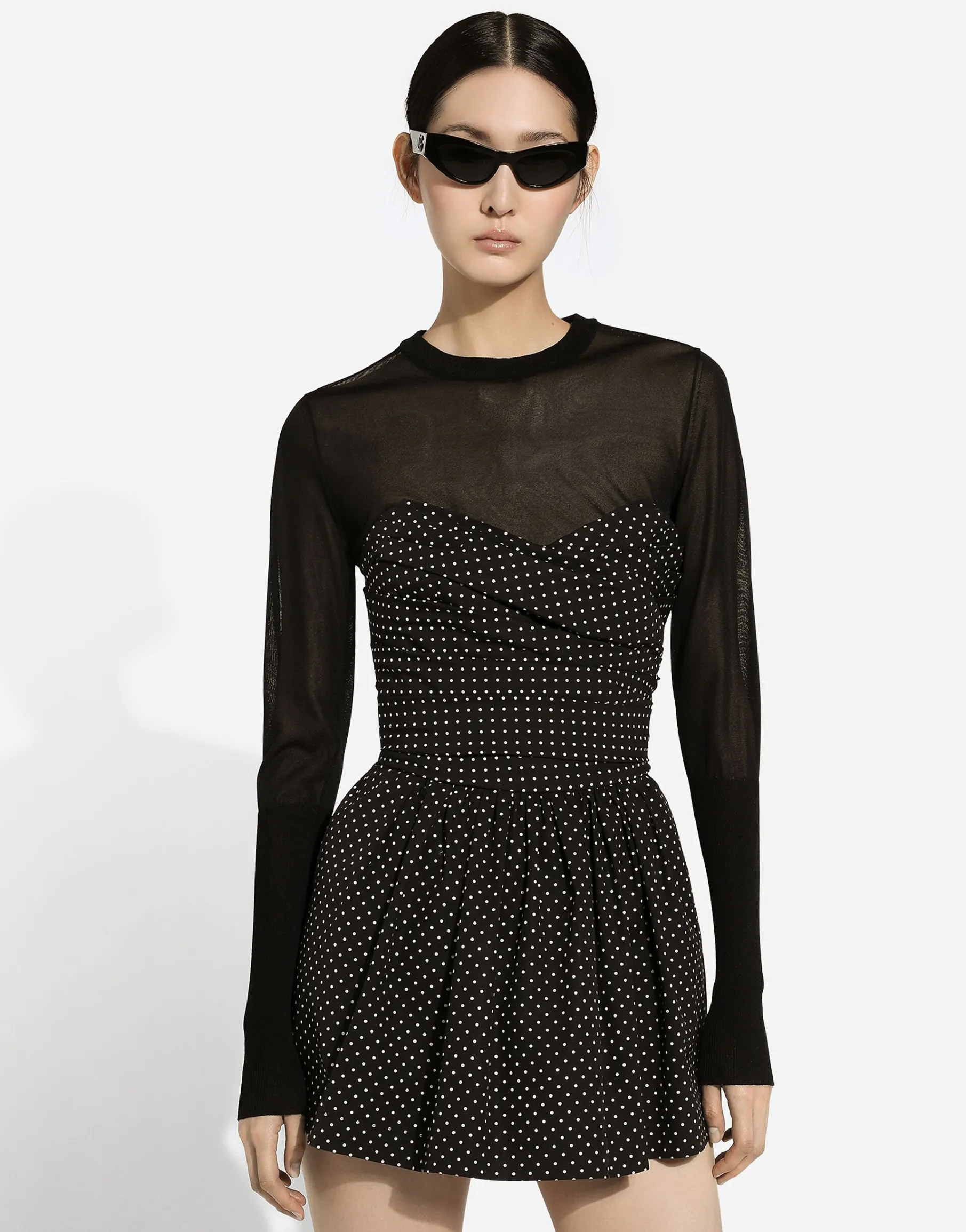 Cotton bustier minidress with polka-dot print