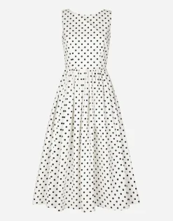Cotton calf-length circle dress with polka-dot print