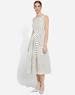 Cotton calf-length circle dress with polka-dot print