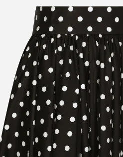 Cotton calf-length circle skirt with polka-dot print