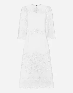 Cotton calf-length dress with cut-out detailing