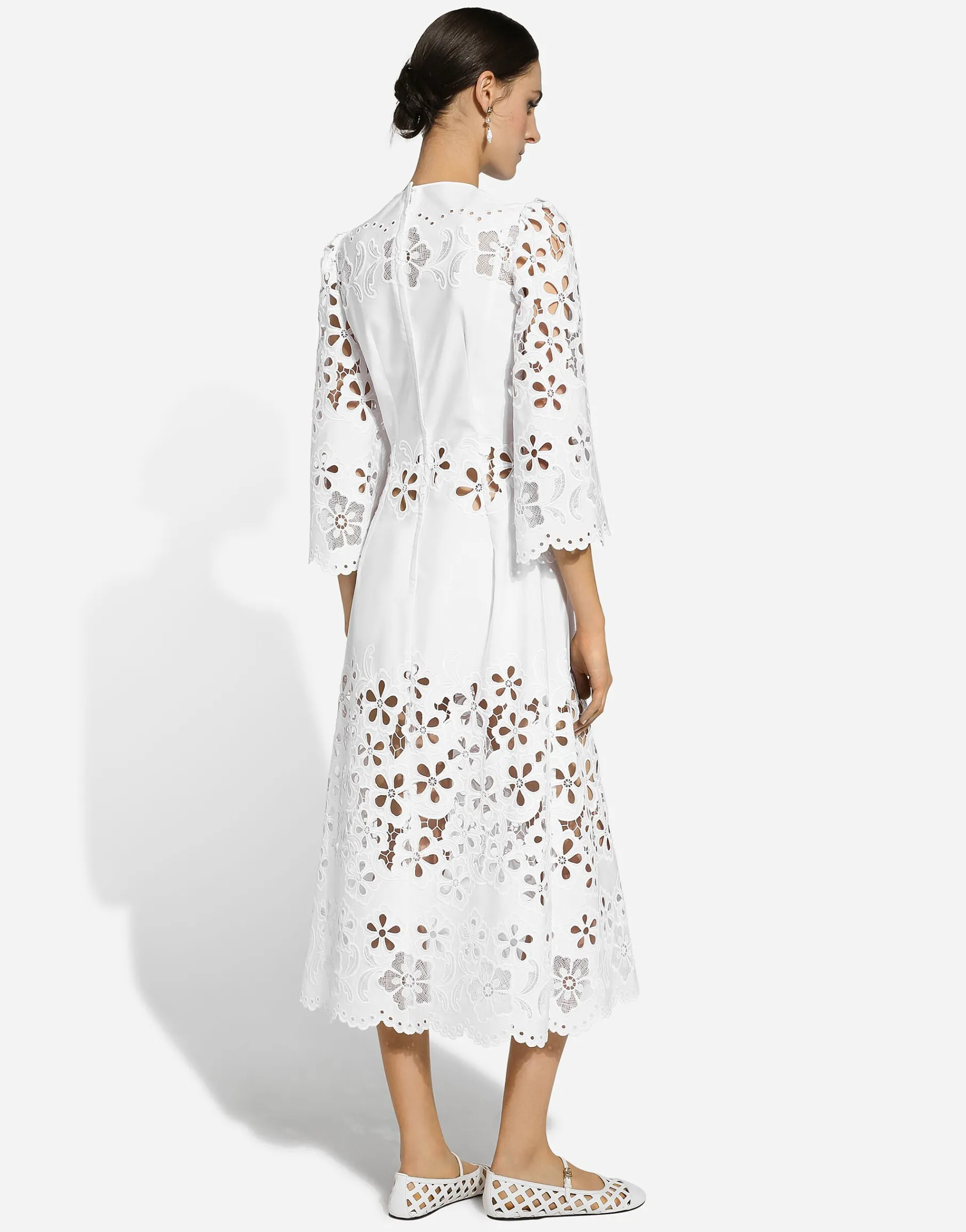 Cotton calf-length dress with cut-out detailing