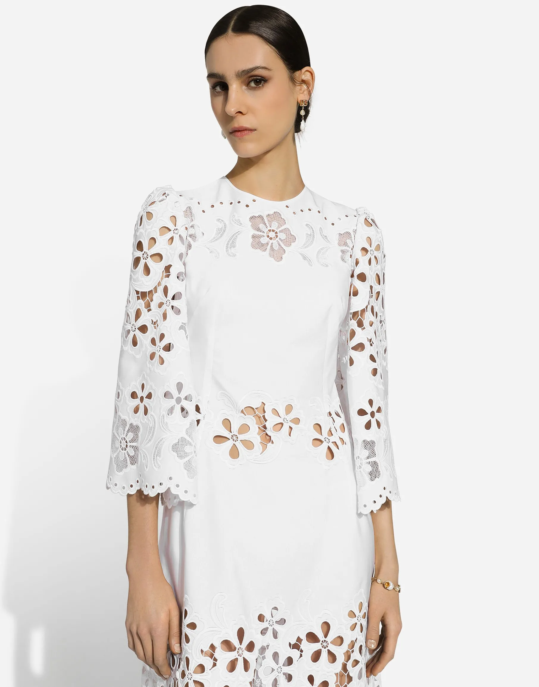 Cotton calf-length dress with cut-out detailing