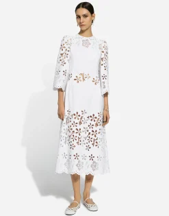Cotton calf-length dress with cut-out detailing