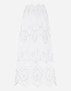 Cotton calf-length skirt with cut-out detailing