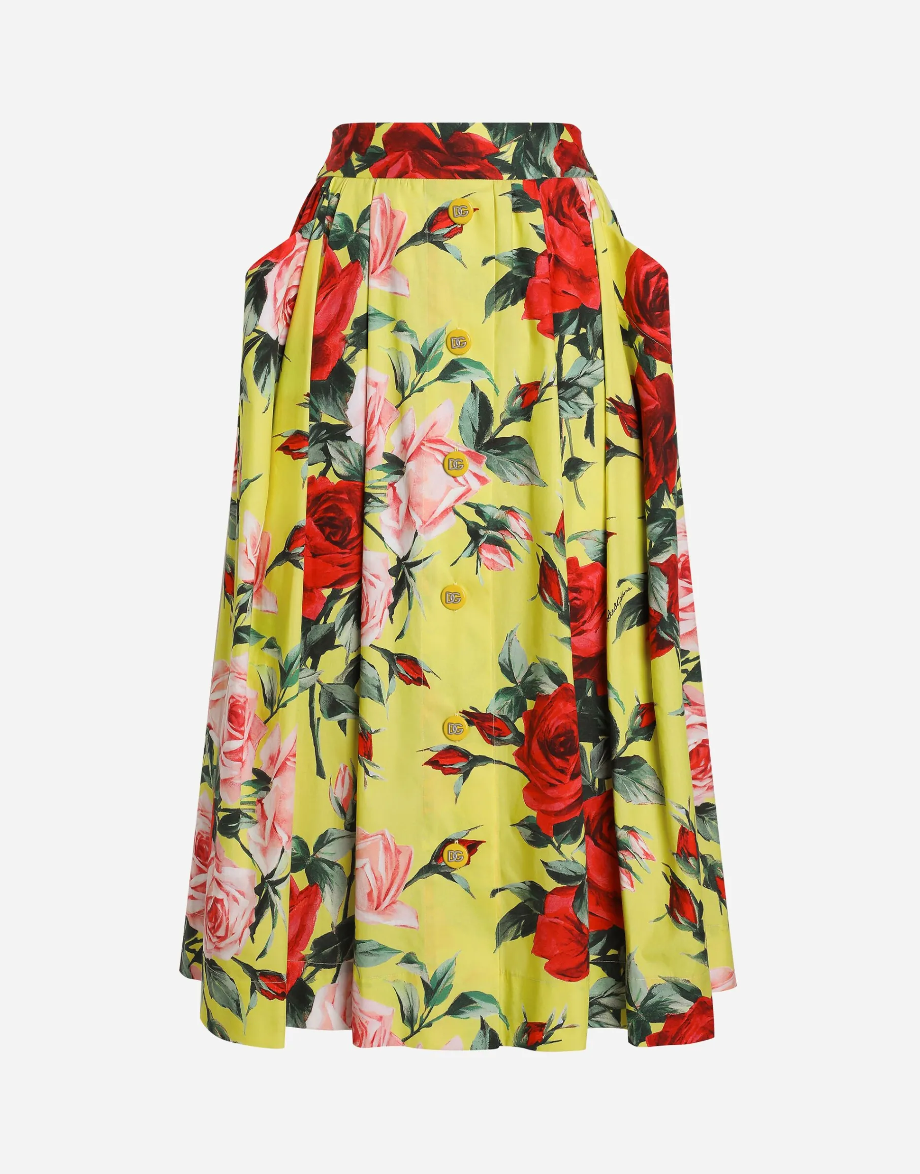 Cotton calf-length skirt with bouquet print