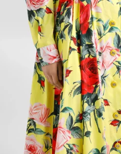 Cotton calf-length skirt with bouquet print