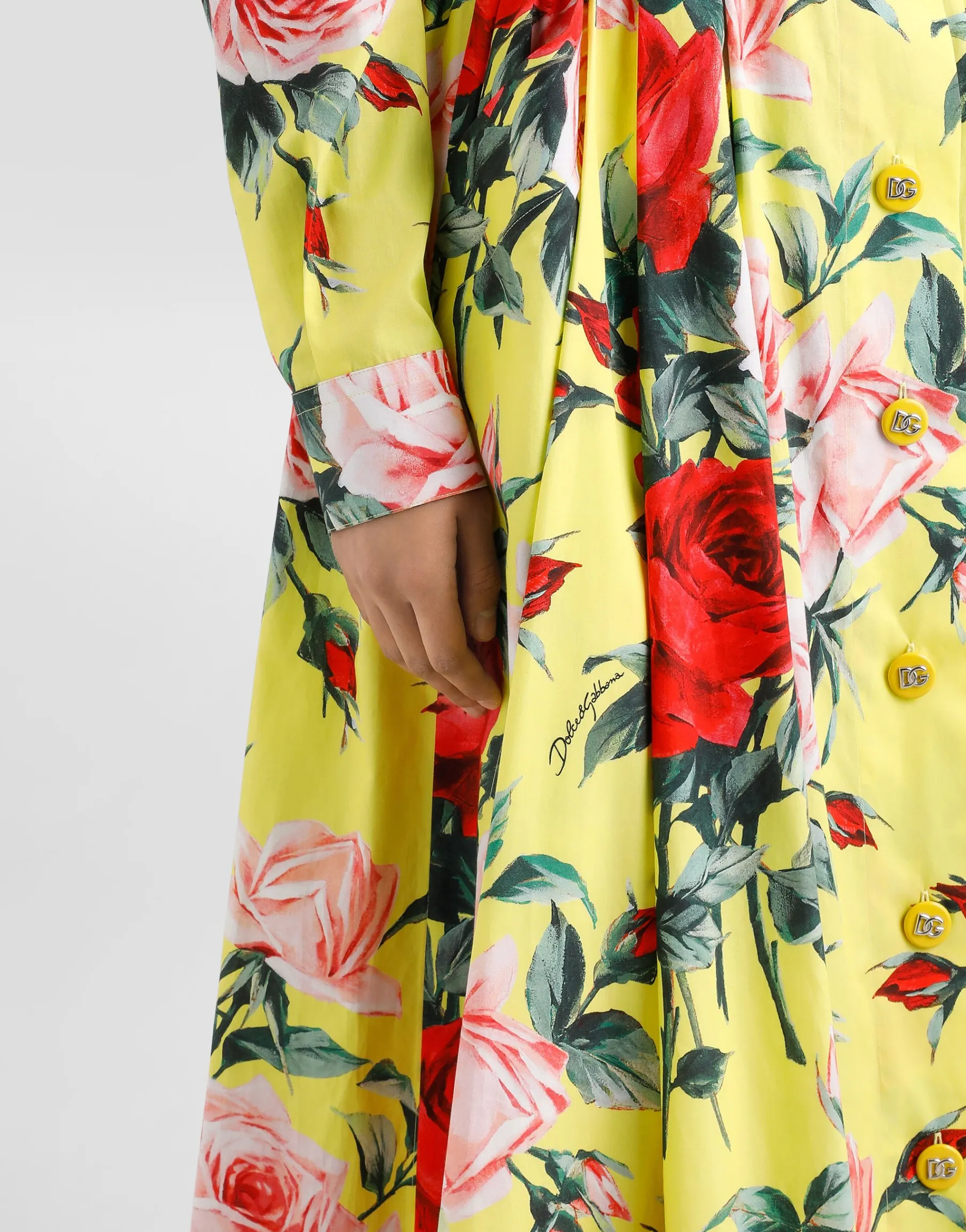 Cotton calf-length skirt with bouquet print
