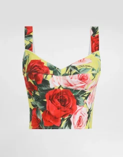 Cotton corset top with bouquet print