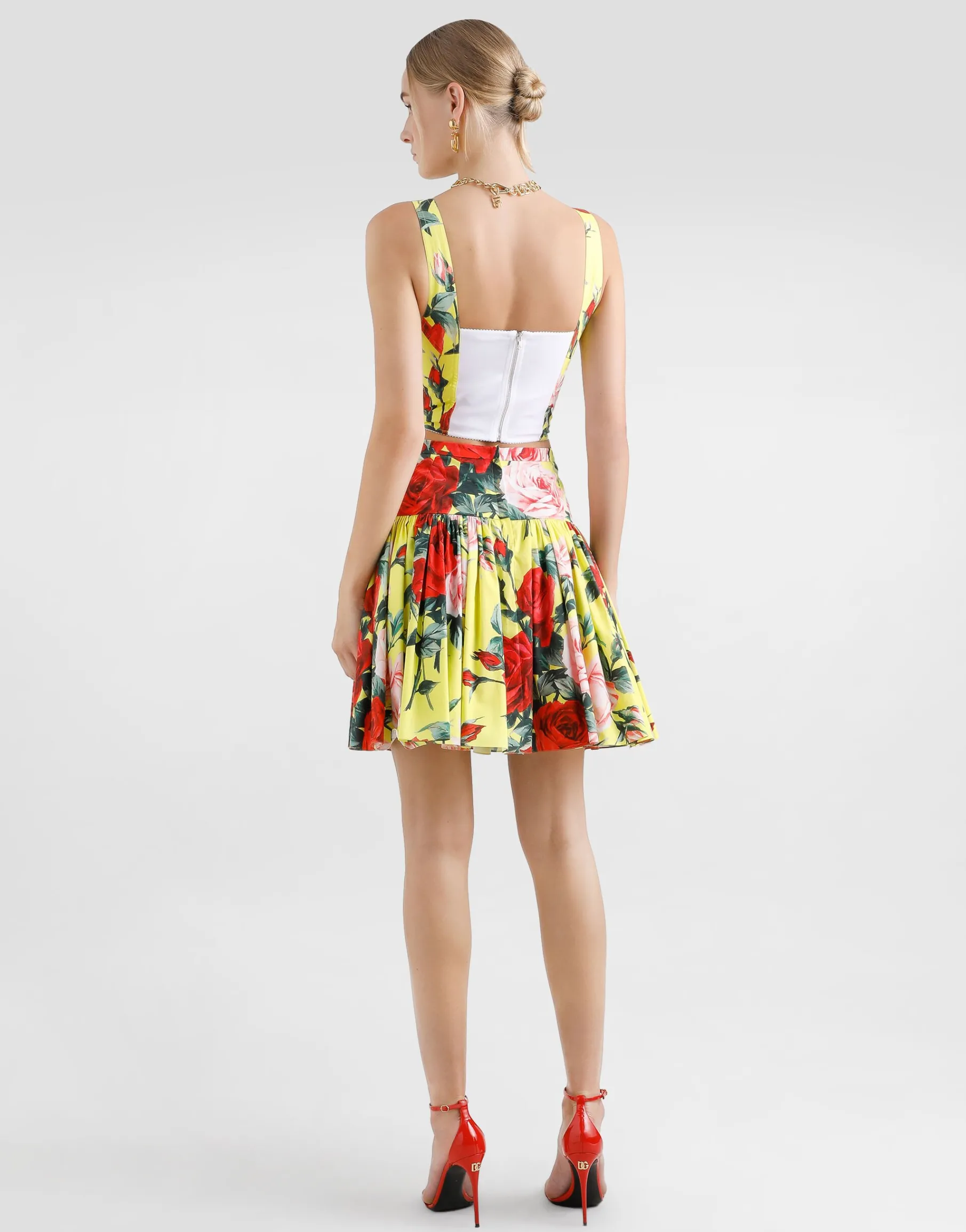 Cotton corset top with bouquet print