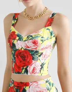 Cotton corset top with bouquet print
